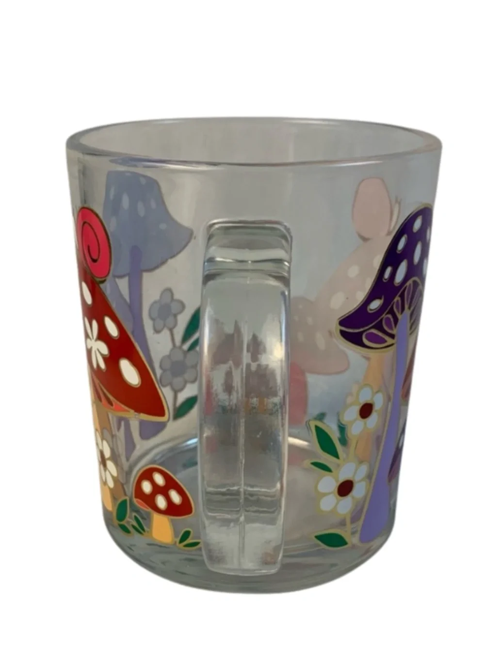Whimsical Vibrant Polka Dot Mushroom Glass Mug Colorful